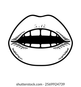 lips with teeth cartoon isolated drawing line style sketch classic vintage design illustration