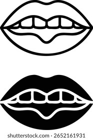 Lábios com Conjunto de Ícones de Dentes - Vetor de Boca Preto e Branco para Sorriso, Dental e Design de Beleza