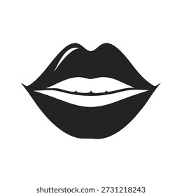Lippen mit Zähnen Symbol Silhouette. Vektorlogo eines Lächelns. Abbildung einzeln auf weißem Hintergrund.