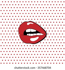 Lips with teeth. Pop-art style. Vector