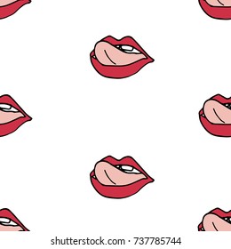 Lips with tongue vector pattern. Sexy hipster background