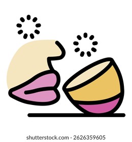 Lips touching glass icon. Outline lips touching glass vector icon color flat isolated