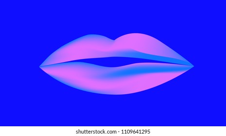 Lips. Trendy colors vector illustration with gradient mesh. Pink and electric blue. Wallpaper. Background. Card. 