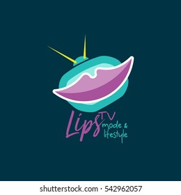 Lips TV Logo Design Template. Flat style