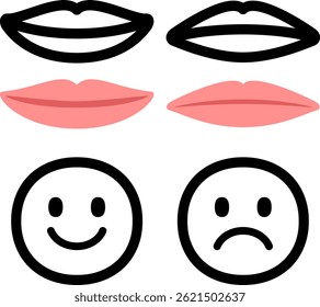 Lips with upturned corners and lips with downturned corners