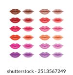 Lips with various colors of lipstick and lip tint