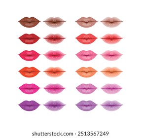 Lips with various colors of lipstick and lip tint