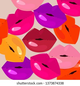 Lips vector, female lips. Multicolored lipstick. Pop Art Vector