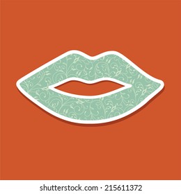 Lips vector icon with floral background.