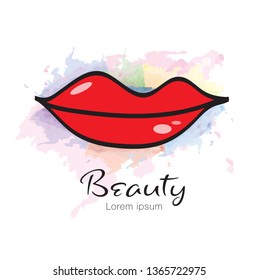 Lips vector icon, logo design for fashion, beauty, cosmetics, spa, web icon, hand drawn, colorful painting