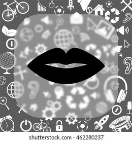 Lips vector icon - matte glass button on background consisting  of different icons