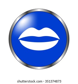 Lips - vector icon on the blue button