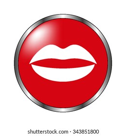 Lips - vector icon on the  red button