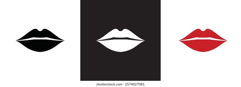 Lips vector icon set. kiss  sign collection. woman Lip logo.   isolated on white and black background. vector illustration. EPS 10