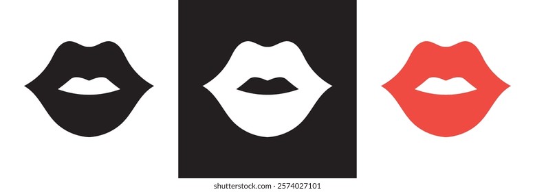 Lips vector icon set. kiss  sign collection. woman Lip logo.   isolated on white and black background. vector illustration. EPS 10