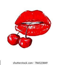 Lips Vector Illustration, Valentines Day Postcard 