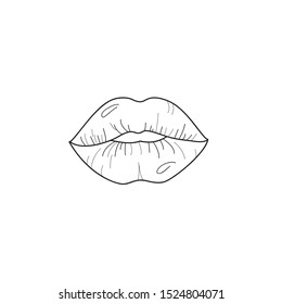 Lips. Vector linear freehand drawing in doodle style. Vector illustration of mouth