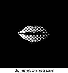 lips - white vector icon ; halftone illustration