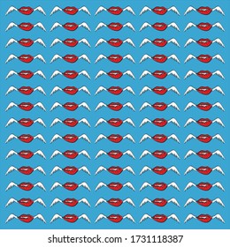 labios con el fondo de las alas. Concepto de palabras que vuelan. Mierda. Vector
