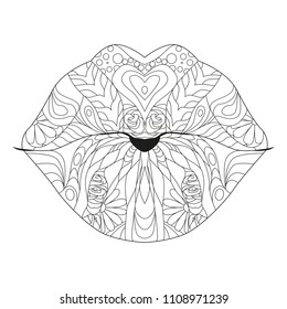Lips zentangle styled for coloring and t-shirt design, tattoo and other decorations
