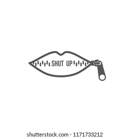 Lips zipped. Woman's mouth with zipper closing lips shut. Concept of shut up, keeping quiet. Vector illustration, flat design