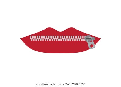 Lips zipped. Woman's mouth with zipper closing lips shut. Concept of shut up, keeping quiet. Vector illustration, flat design