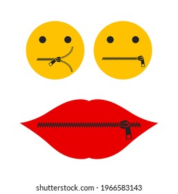 lips with zipper shut up concept icon closed mouth isolated on white background