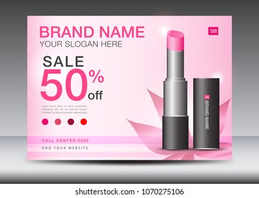 lipstick ads, Cosmetics Banner design Template vector illustration, lipstick mask bottle isolated, flyer, product design, advertisement layout, poster, card , beauty, magazine ads, cover, billboard