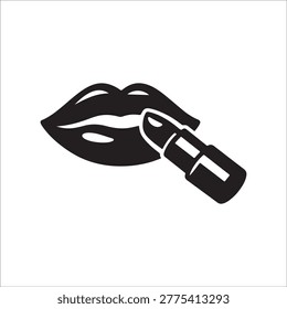 Lipstick Application Icon, Lips with Lipstick Solid, Beauty Makeup Symbol