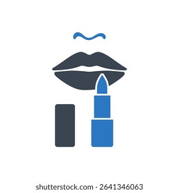 Lipstick applied to lips with line above icon