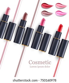 Lipstick beauty collection template vector. Mock up layout. Realistic Cosmetics packages