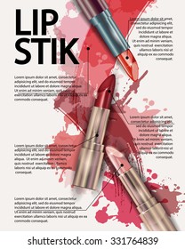 Lipstick. Beauty and cosmetics background. Use for advertising flyer, banner, leaflet. Template Vector.