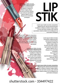Lipstick. Beauty And Cosmetics Background. Use For Advertising Flyer, Banner, Leaflet. Template Vector.