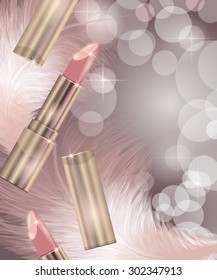 Lipstick. Beauty and cosmetics background. Vector illustration.