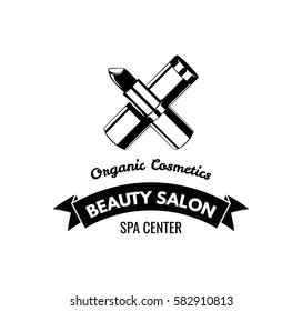Lipstick Beauty Salon Design Elements in Vintage Style. Lipstick, make up artist badge. Vector Illustration