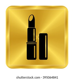 lipstick - black vector icon;  gold button