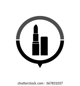 lipstick - black vector icon; map pointer;  message bubble