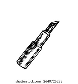 Lipstick. Black and white vector graphics made by hand. An isolate on a white background. An element of the design of a flyer, banner and poster, packaging and labels of cosmetology and beauty salon.