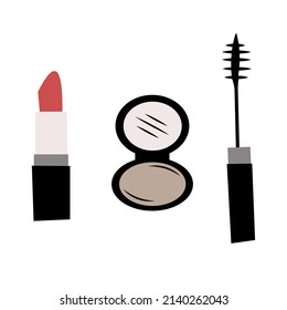 lipstick blush mascara cosmetics vector illustration