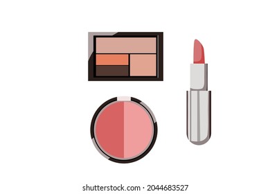 lipstick, blush on, eye shadow set make up sticker doodle vector