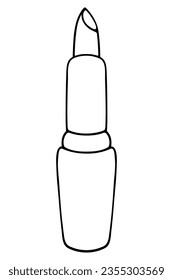 Lipstick. Bottom view. Sketch. Vector illustration. Lip moisturizer. Decorative cosmetics for creating makeup. Doodle style. Outline on isolated background. Coloring book. Women's cosmetic. 