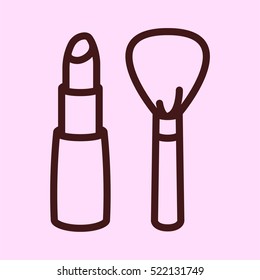 Lipstick and Brush Minimalistic Flat Line Outline Stroke Icon Pictogram Symbol