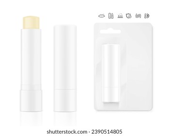 Lipstick care mockup with packaging.  Front view. Vector illustration isolated on white background. Can be use for your design, advertising, promo and etc. EPS10. 