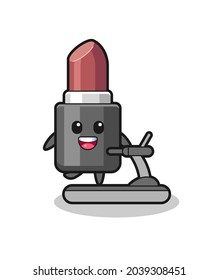 lipstick cartoon character walking on the treadmill , cute style design for t shirt, sticker, logo element