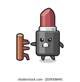 lipstick cartoon illustration as a karate fighter , cute style design for t shirt, sticker, logo element