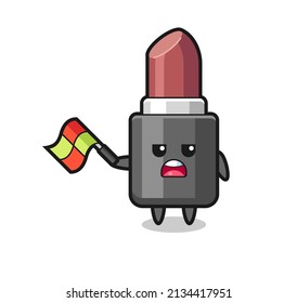 lipstick cartoon as the line judge hold the flag up at a 45 degree angle , cute style design for t shirt, sticker, logo element