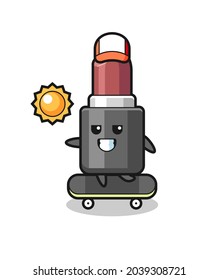 lipstick character illustration ride a skateboard , cute style design for t shirt, sticker, logo element