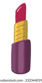 Lipstick clip art. Cosmetic lip makeup accessory doodle. Cartoon style vector illustration isolated on white background..