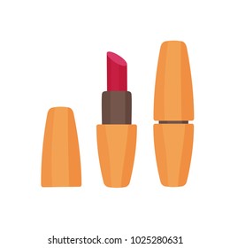 Lipstick closed and open. Vector Illustration on white background. Cartoon flat style. Lipstick icon,