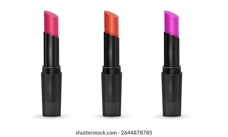 Batom Coleção Três cores vibrantes no branco